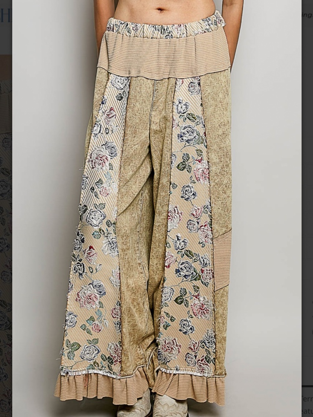 🎉 POL “ RORY “ POL FRENCH TERRY PATCHWORK PANTS WITH RUFFLE HEM 68